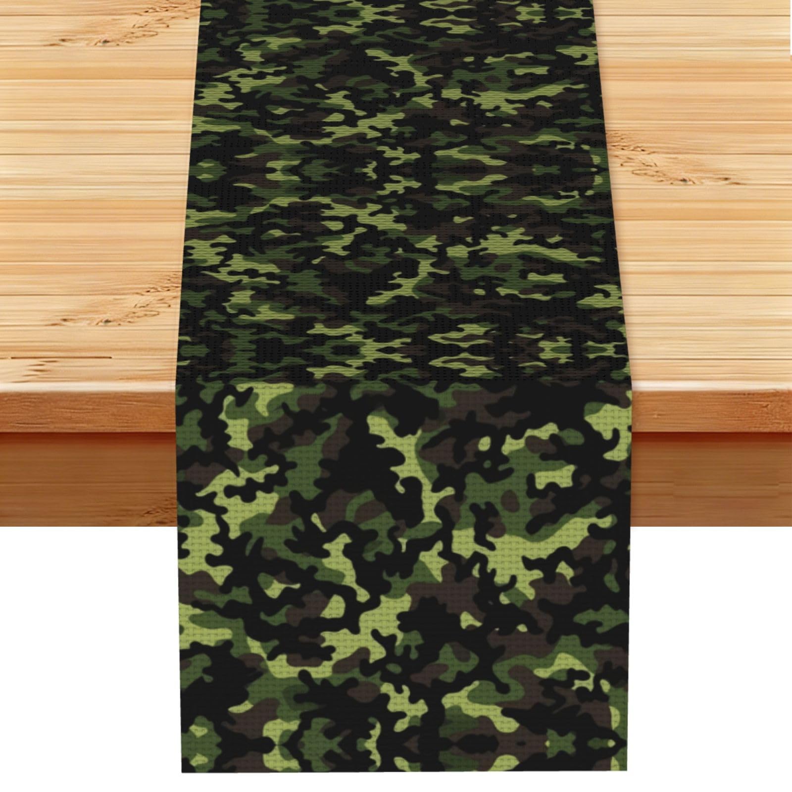 Mixed Deep Green Camo Printed Table Runner 13 x 72, Wrinkle Resistant Decor for Dining Table Coffee Table Fireplace