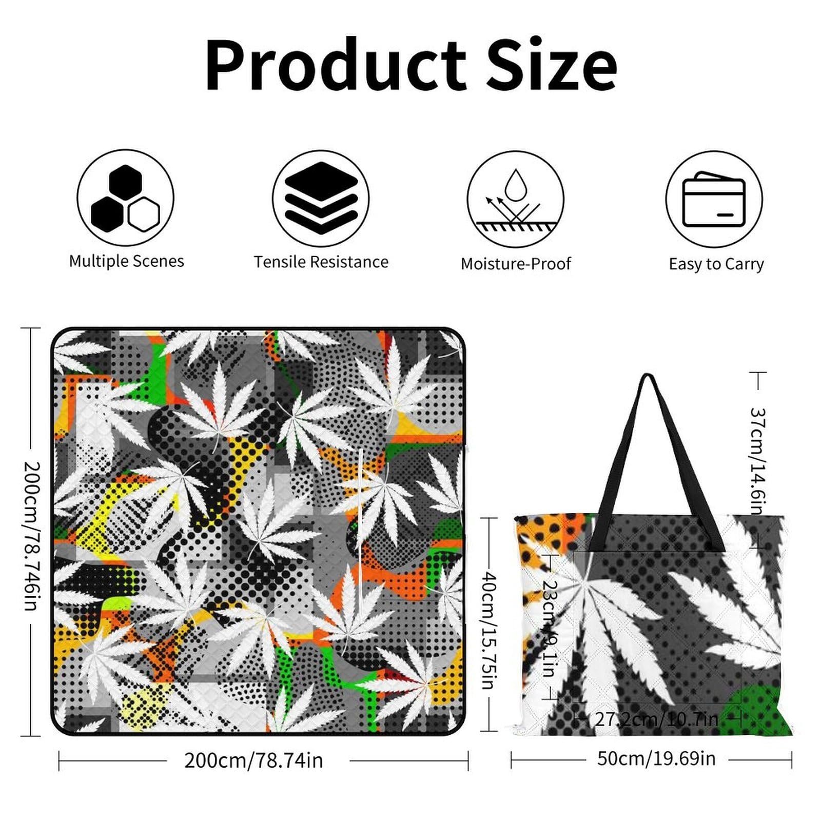 3D Impression Les Feuilles Couverture Pique Nique Les Les planteses Tapis Pique Nique Nappe Picnic Couverture De Pique-Nique pour Camping, Parc, Jardin 200x200cm