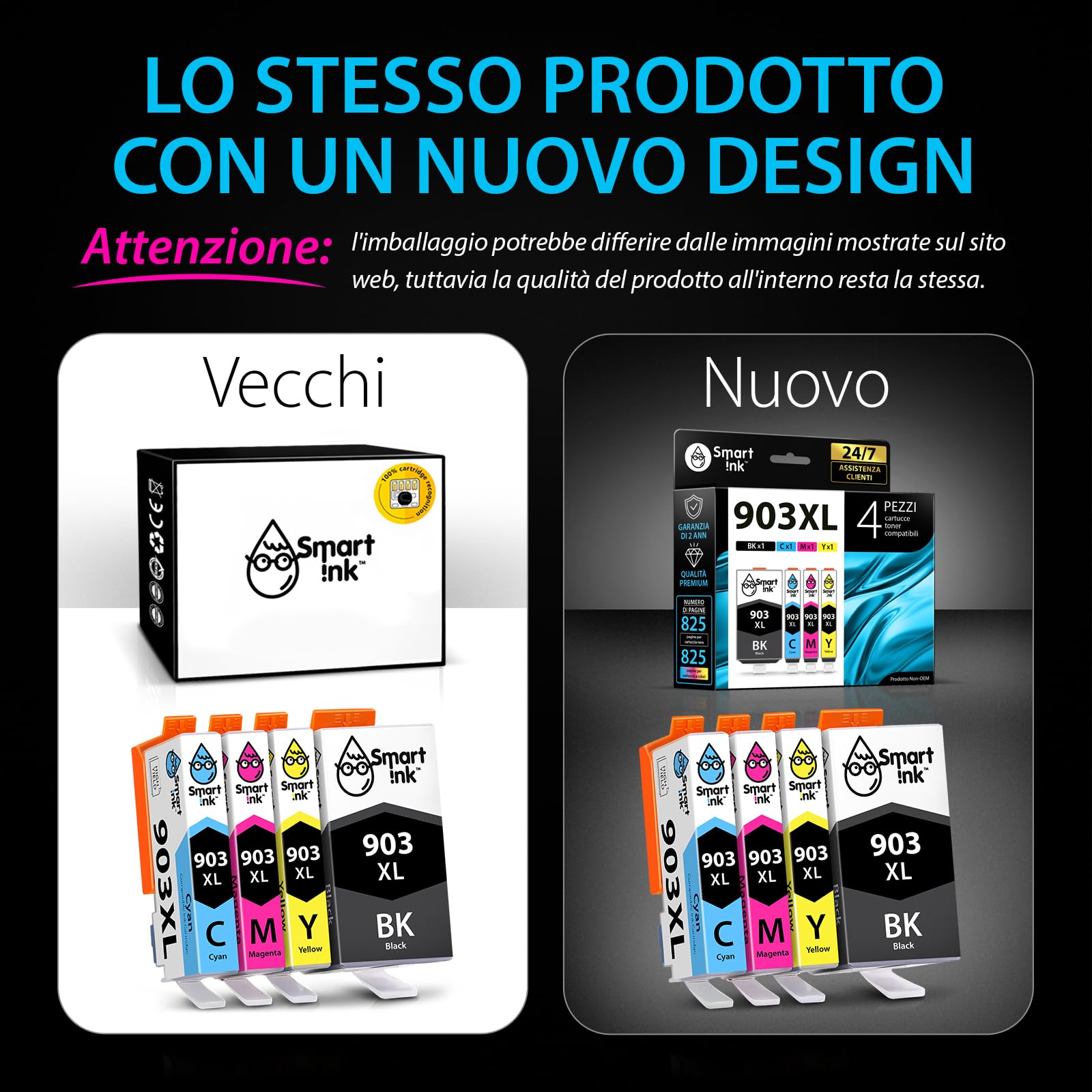 Smart Ink Compatibile Cartuccia d'inchiostro In sostituzione di HP 903 XL 903XL (BK XL & /C/M/Y XL 4 Combo Pack) con tecnologia chip avanzata per la ricarica delle OfficeJet 6950 6960 6970