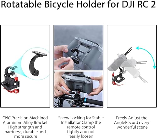 Miniatura 3 de Soporte de bicicleta para DJI RC 2, soporte de manillar de bicicleta aleación de aluminio RC 2 controlador de pantalla Soporte de bicicleta