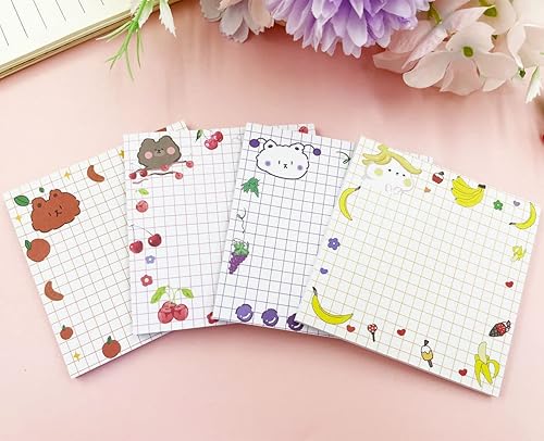 Miniatura 5 de Bonitas notas adhesivas, paquete de 4 (200 hojas), notas adhesivas Kawaii de 3.1 x 3.1 pulgadas, blocs de notas autoadhesivas, coloridos blocs de