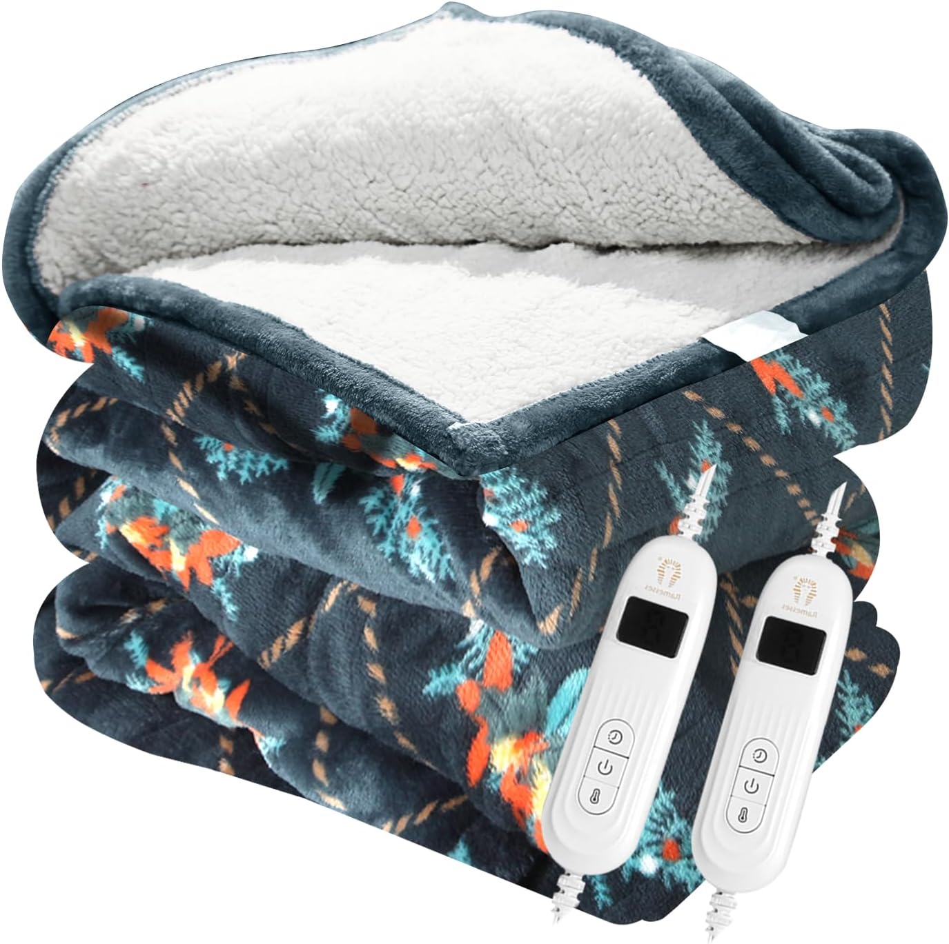 Ramesses Printed Electric Blanket Full,Print Heated Electric Blanket Throw with Double Controls, 62x84Heating Throw with 10 Heats Levels,Adjustable Timer Auto Off(Green, Full)