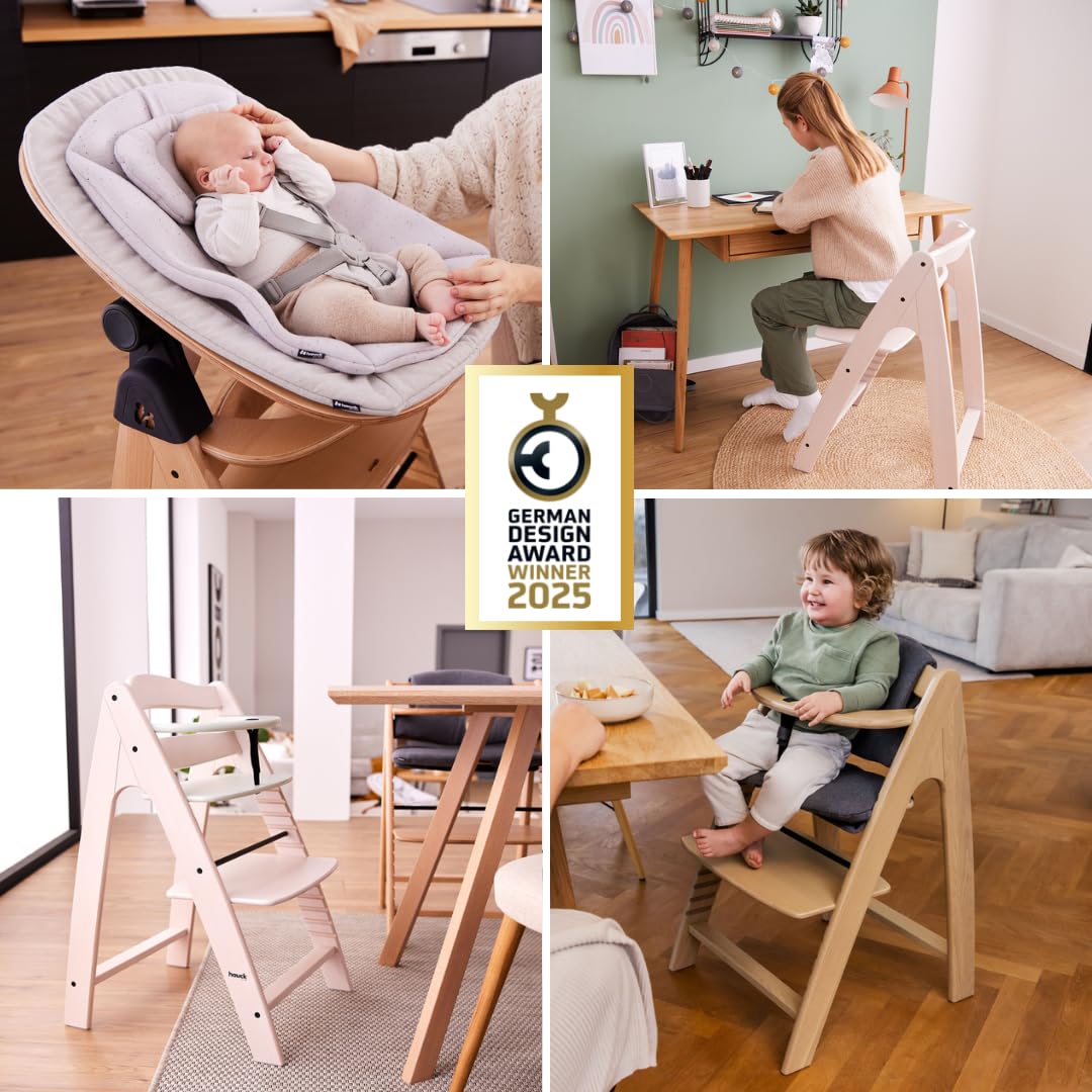 hauck Seggiolone Pappa Arketa Newborn Set Eco Bouncer – Seggiolone Evolutivo Legno Regolabile per Crescere insieme fin dalla Nascita, incluso Sdraietta Neonati e Cuscino (Faggio - Whitewashed Menta)