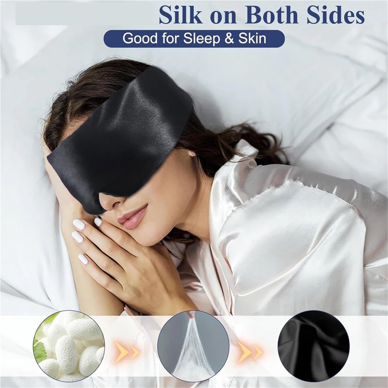 Maschera for Dormire in Seta di gelso, 3 Pezzi, Copertura for Gli Occhi in, Maschera for Oscurante for Chi Dorme Lato, Benda for da Viaggio Morbida e Liscia per Occhi Notte