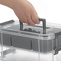 Vista 8 de JUXYES 4-Tiers Stack Carry Storage Box With 2 Divided Tray, Transparent Stackable Storage Bin With Handle Lid Latching Storage Container for School