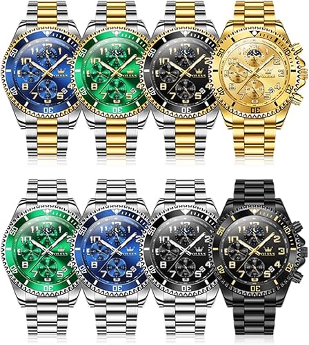 Miniatura 7 de OLEVS Relojes para hombre de acero inoxidable clásico de cara grande casual relojes de vestir para hombres, reloj de cuarzo analógico impermeable de