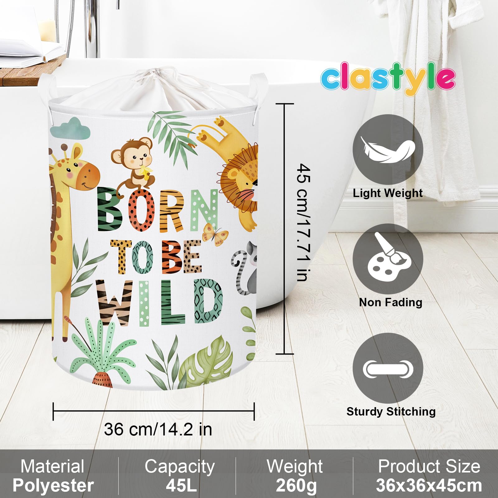 Clastyle 63L Large Rainforest Animals Kids Laundry Hamper With Lid & Handle - Foldable Toy & Clothes Storage - View #11