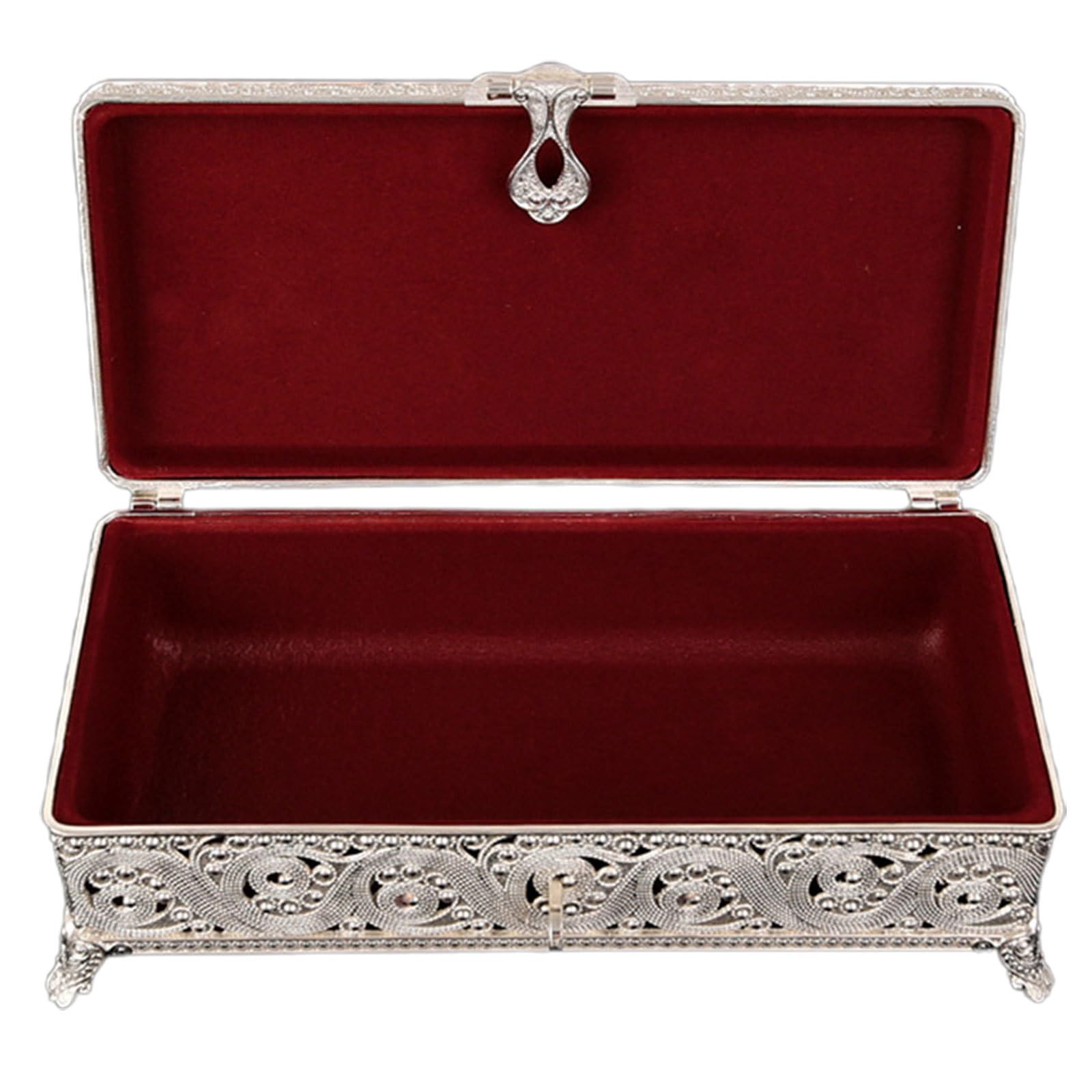 Uonlytech Antique Rectangular Metal Jewelry Box with Embossed Pattern Sturdy European Retro Trinket Case for Elegant Decorative Storage