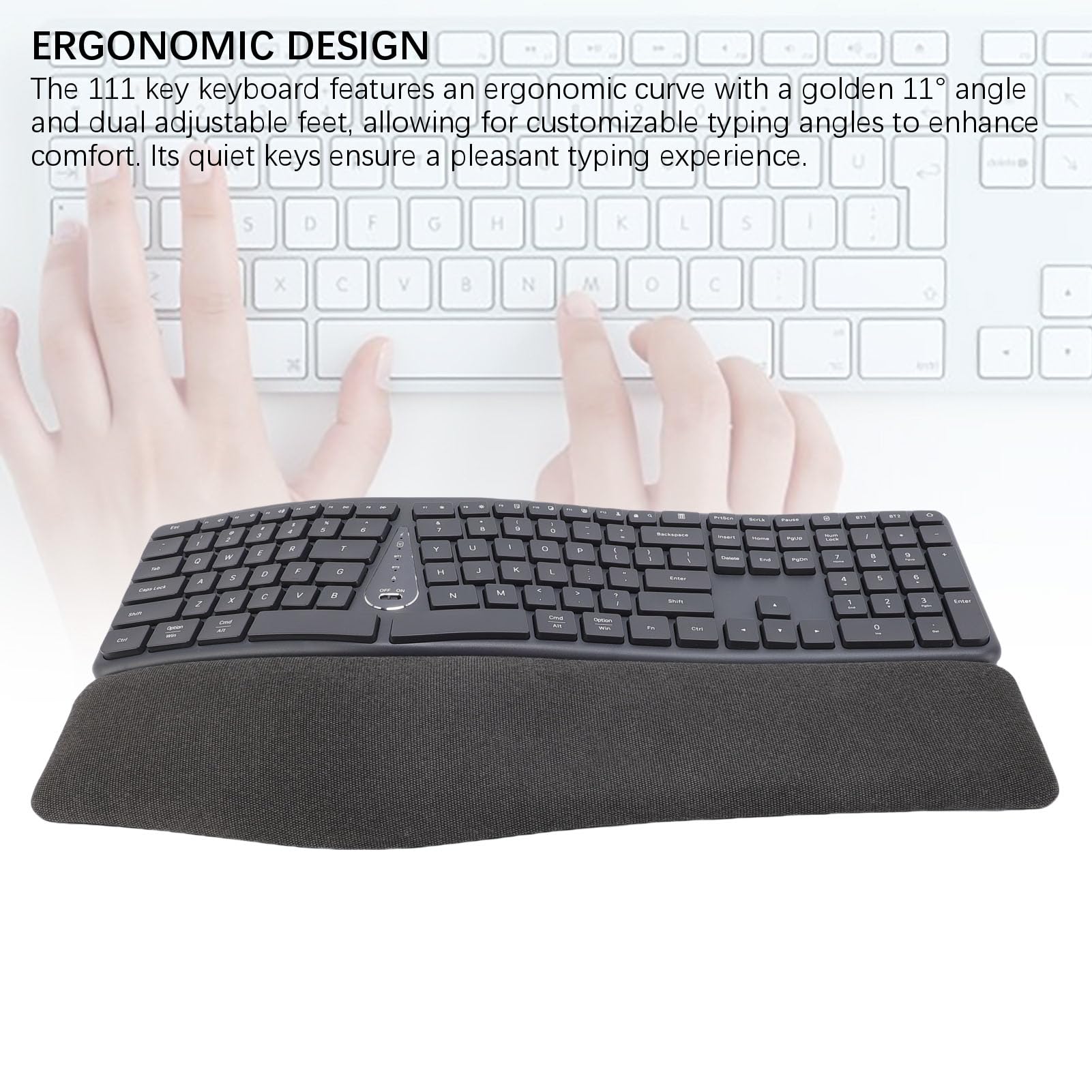Annadue Tastiera Ergonomica Wireless, Tastiera Divisa, 2,4 G BT5.0 111 Chiavi Ricaricabili con Riposo Al Polso in Memory Foam, USB C per 98/10.