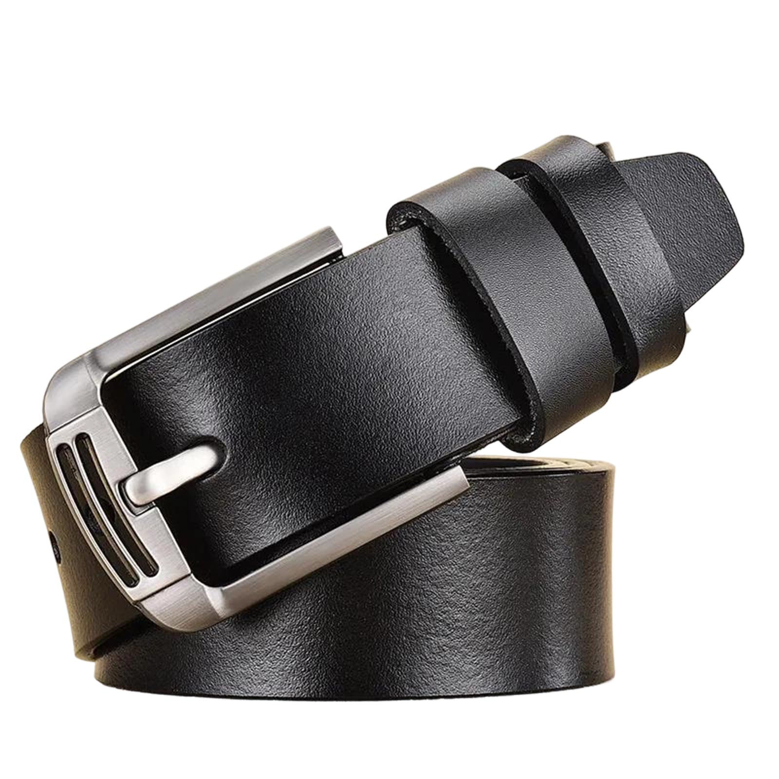 Yeuyyben Cinturón de piel auténtica para hombre con hebilla de pin, estilo vintage, casual, a la moda, para negocios