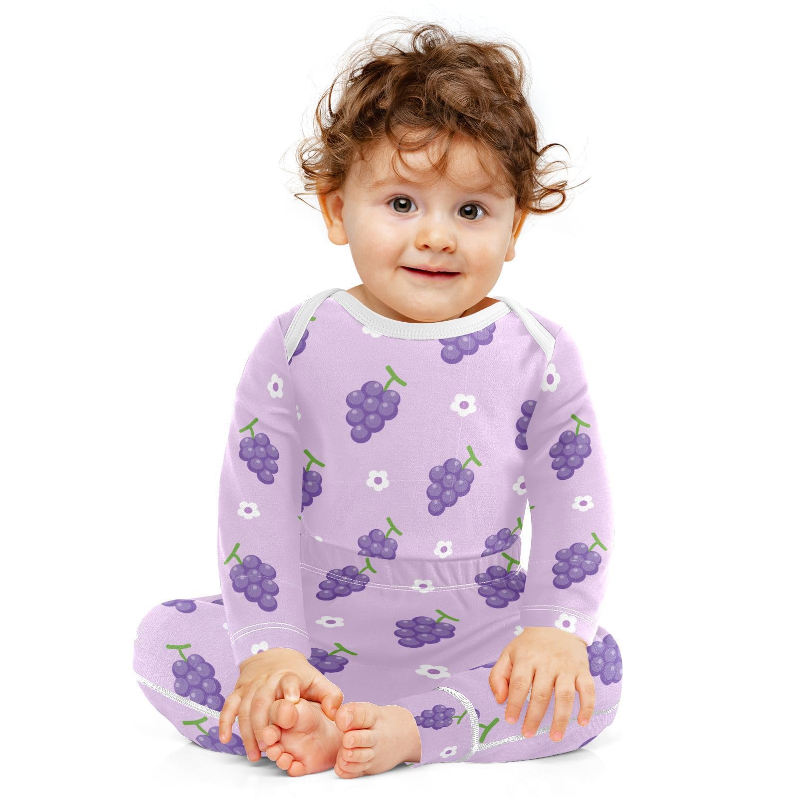 vvfelixl Baby Bodysuits Pants Sets Purple Grape Pattern Baby Bodysuit Long Sleeve Baby Clothes for Boys Girls 12-18M