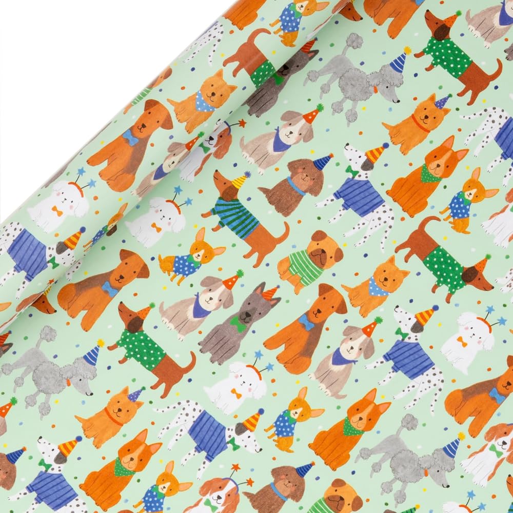 Glick - Pretty Pooches Wrapping Paper Roll, for Birthdays and Other Celebrations, Gift Wrapping, Arts & Crafts, 4 metres x 70 cm, Teal Multi