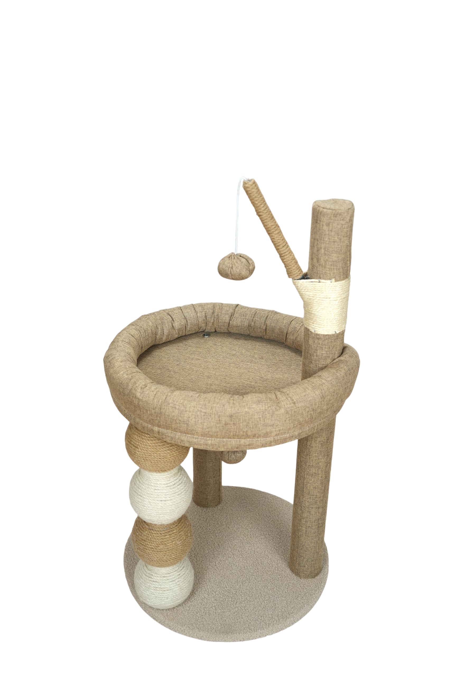 30-in Small Cat Tree Tower with Sisal Scratching Posts, Padded Platform, Dangling Toy - Perfect Small Cat Tower for Indoor Cats - Beige