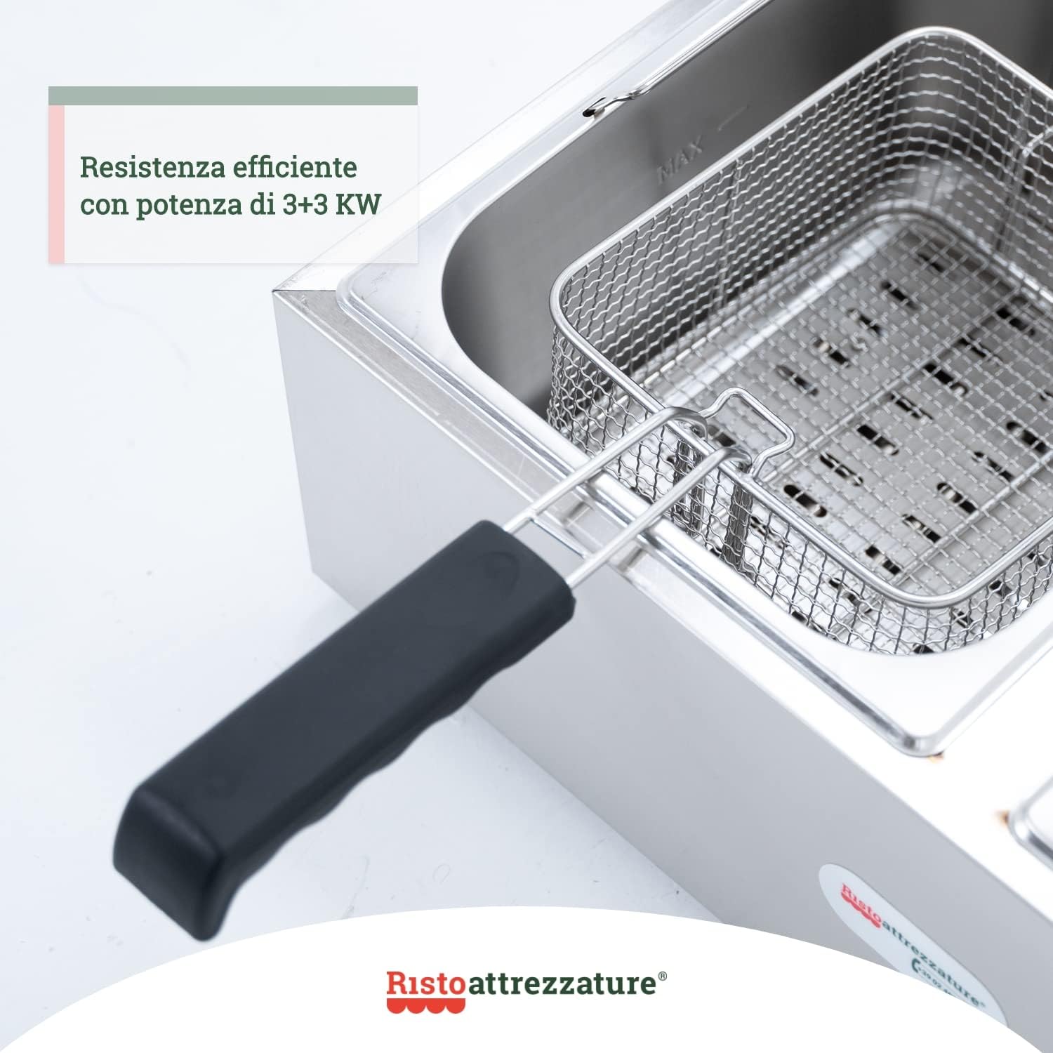 Friggitrice Elettrica Doppia Vasca, Professionale in Acciaio Inox - 10+10 Litri, Capacità Olio 6+6 Litri