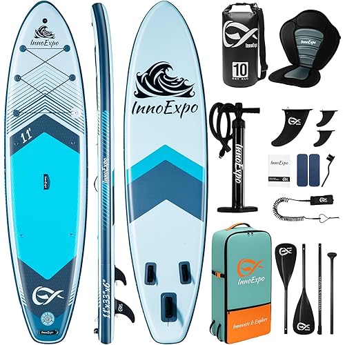 InnoExpo Inflatable Stand Up Paddle Boards with Premium Accessories, Wide Stable SUP Paddle Board Design, Non-Slip Comfort Deck for Youth & Adults