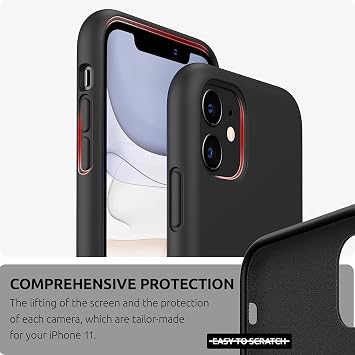 Compatible with URUCHI iPhone 11 Case 6.1, Thin Liquid Silicone 3 Layer Fully Coated Soft Gel Rubber Case Cover 6.1 inch, Black
