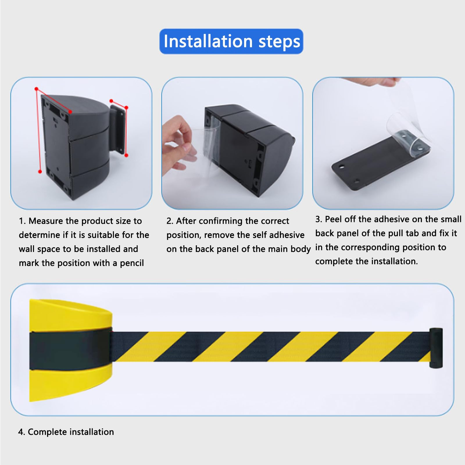 Genérico Barrera de Cinta retráctil para Montaje en Pared, Color Negro y Amarillo, Sistema de Control de multitudes para pasillos, oficinas, estadios, escuelas y supermercados - 10 Metros de Largo