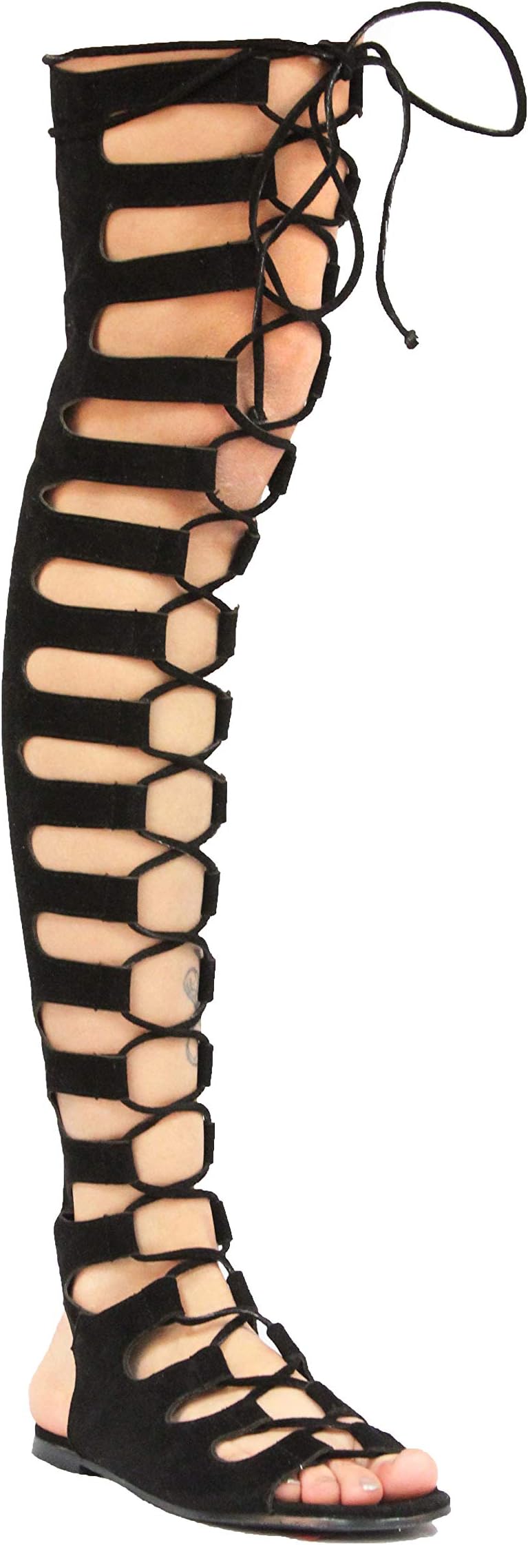 Womens Over The Knee Strappy Suede Lace Up Gladiator