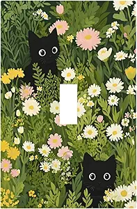 Decorative Switch Covers Plate Funny Cute Black Cat Colorful Flower Green Plant 1 Gang Wall Plate Oversized Single Toggle Wall Cover Plate Jumbo Electrical Light Switch Plate Faceplate