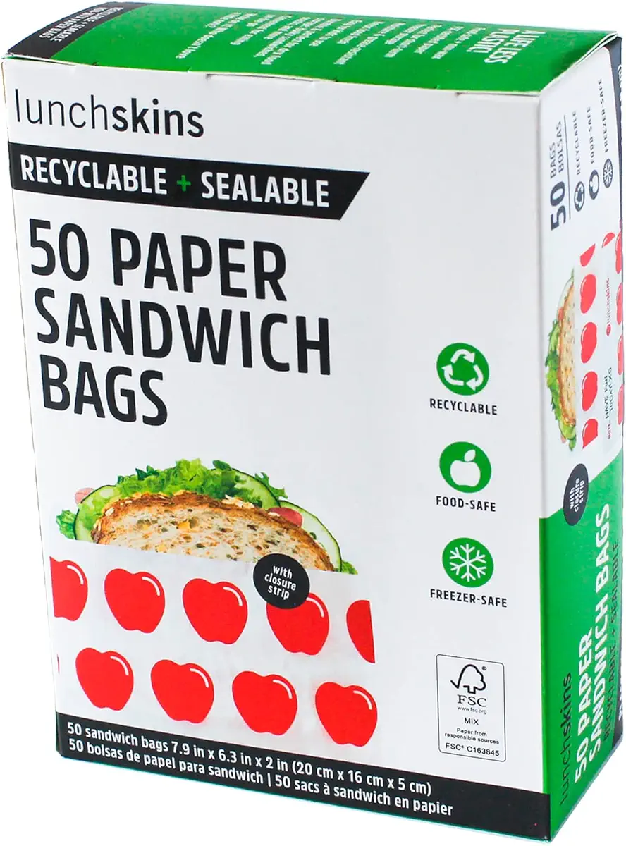 Lunchskins Recyclable &amp; Sealable Food Storage Sandwich Bags Apple, 50 count