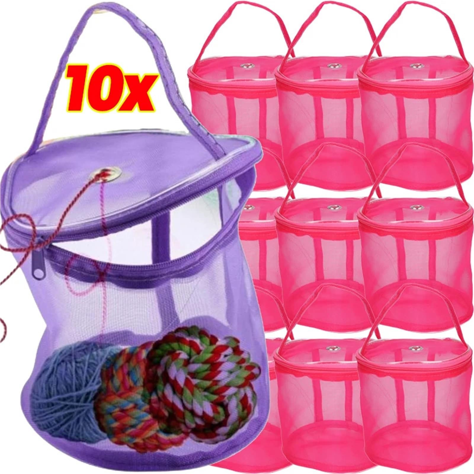 projekttasche für strickzeug 1/10PCS Portable Knitting Yarn Ball Storage Case Round Empty Mesh Bag Basket Crochet Sewing Accessories Container Home Organizer für Wolle und Strickzubehör(Green,10pcs)