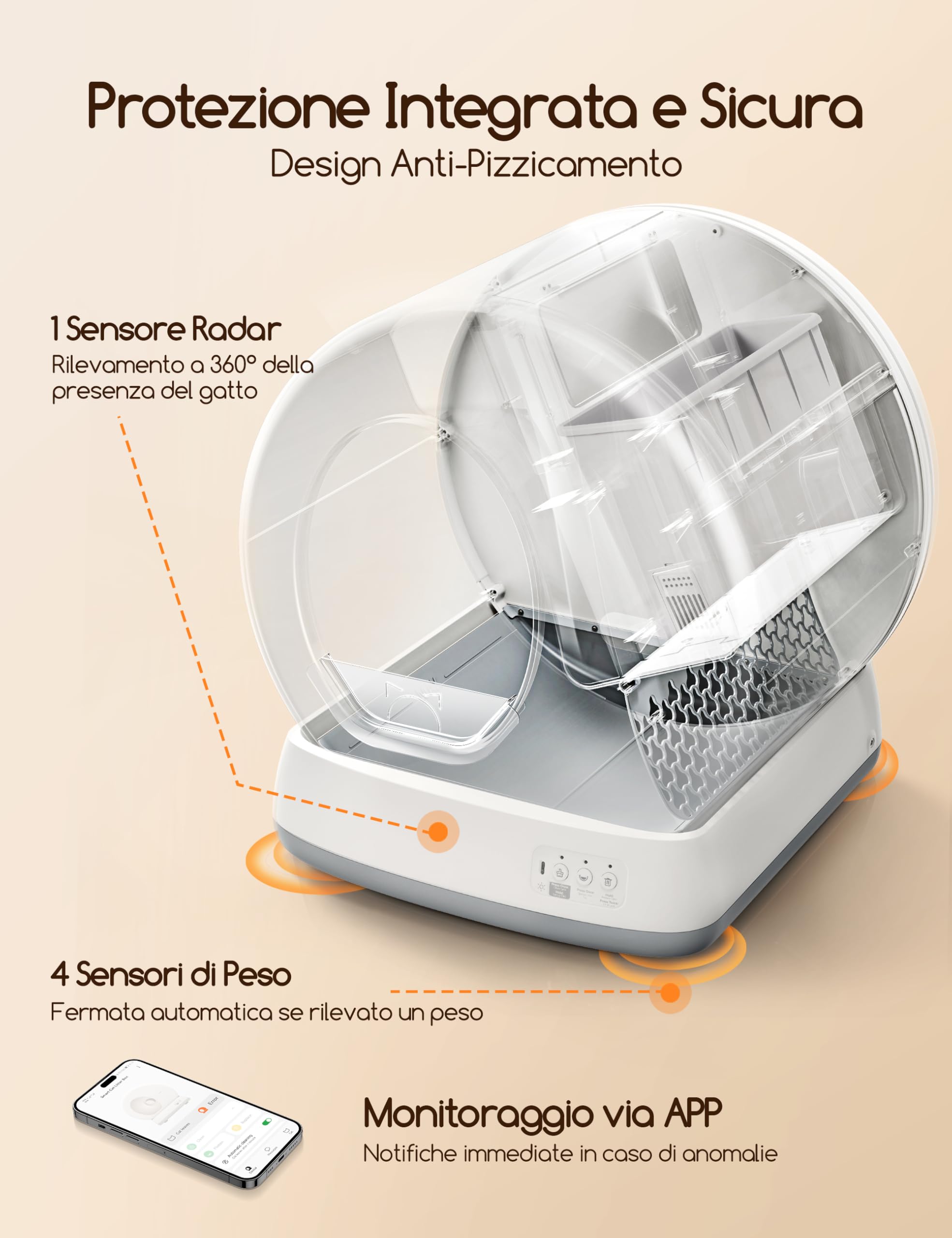 MeoWant Lettiera Gatto Autopulente, Toilette Automatica per Gatti, Anti-pizzicamento, Vaschetta Lettiera Chiusa per Gatti Grandi e Multipli, Controllo APP, Lettiera Robot, Degli Odori, con Tappetino