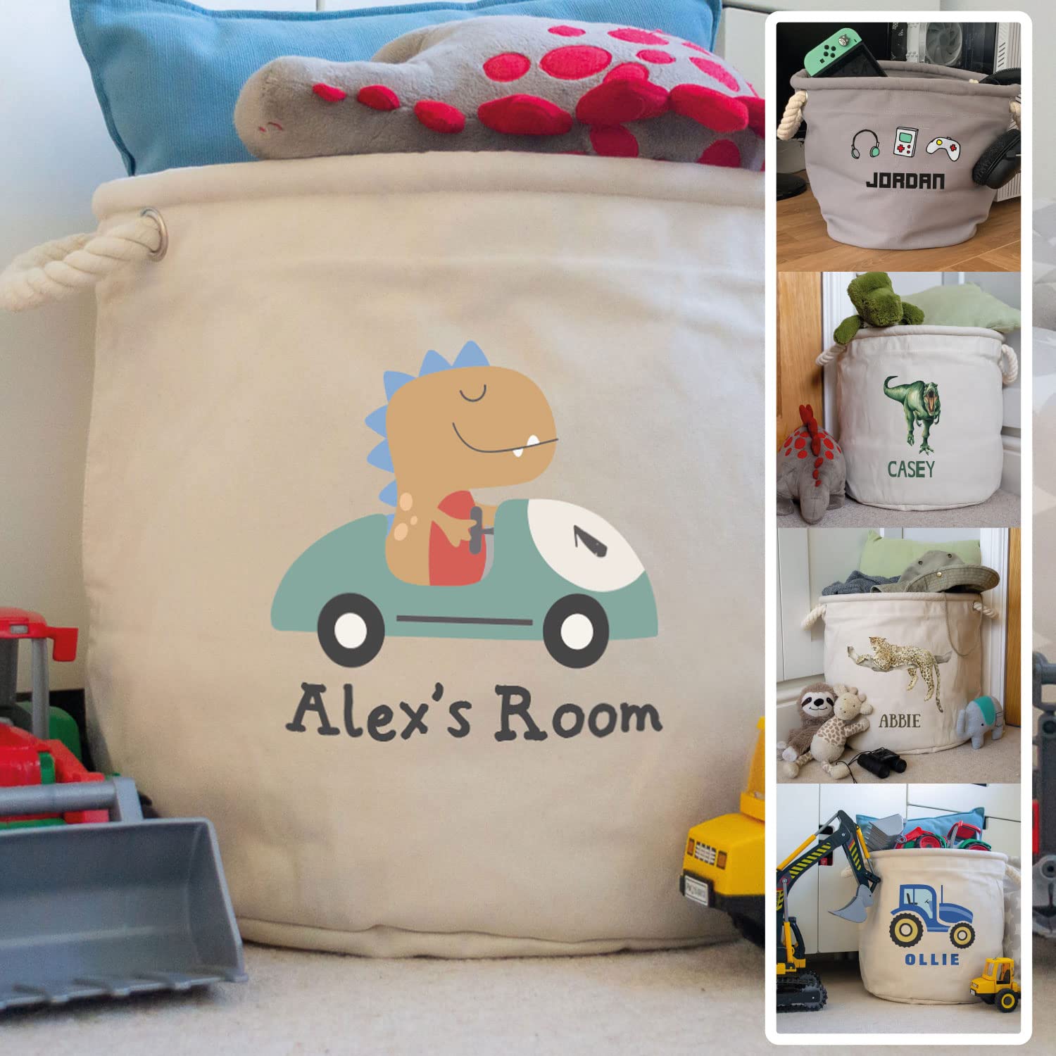 Panier de rangement dinosaure personnalisé coffre à jouets coton
