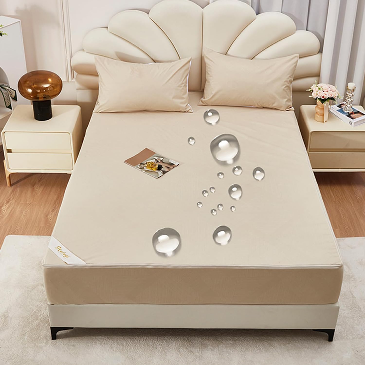 Coffee,90 * 200+20cm, Full Zip Waterproof Mattress Protector Cover Customizable Dustproof Fitted Sheet Quilted Mattress Cover Mattress Encasement for Single/Double/King Size Bed Washable