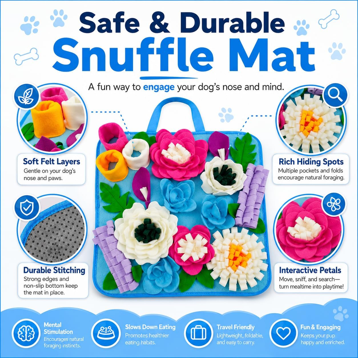 Snuffle Mat for Dogs Sniffing Feeding Mat for Small and Medium Breed Dogs and Cats Non-Slip/Portable/Durable Interactive Puzzle Pet Puppies Toys Encourages Natural Foraging Skills