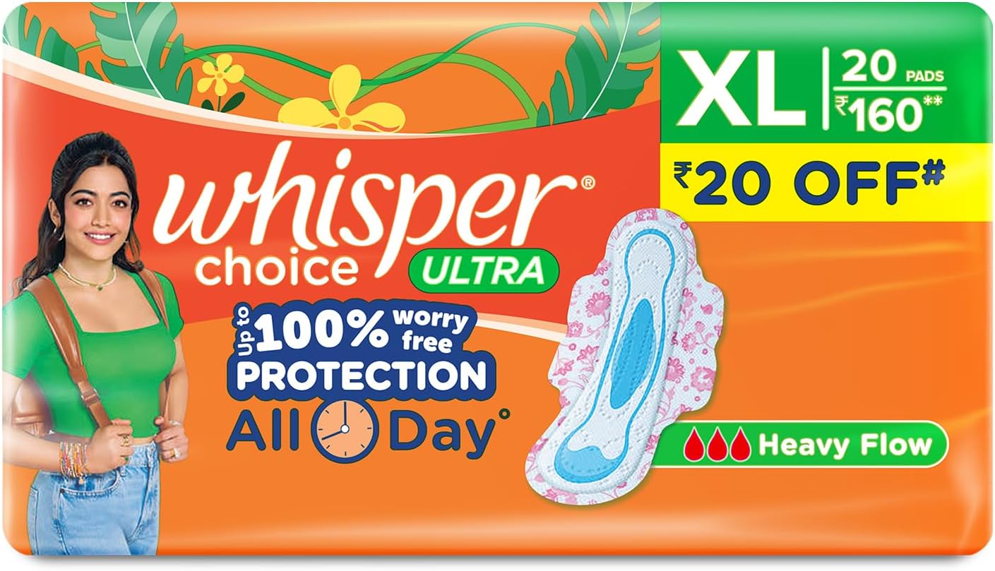 Whisper Choice Sanitary Pads for Women, XL 20 Napkins