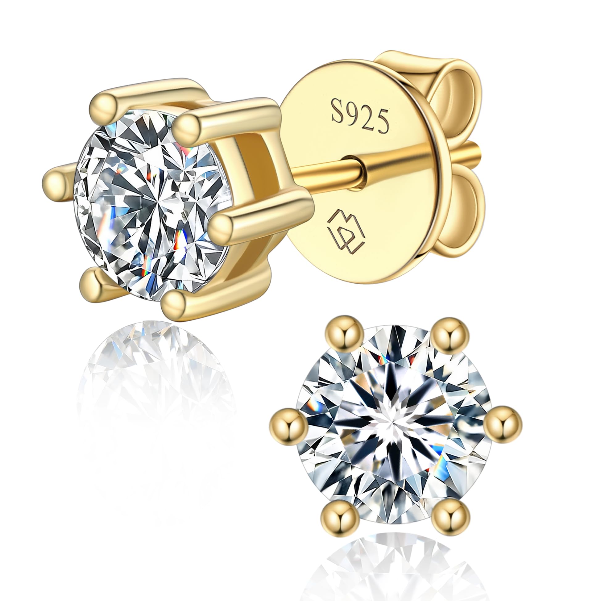 MomentWish Moissanite Ohrringe Gold 585, 0,6/1/2/3 Karat Ohrstecker Rosegold Diamant Echtes Silber Hypoallergen Schmuck Damen Geschenk für Frauen Freundin 4-7,5 mm