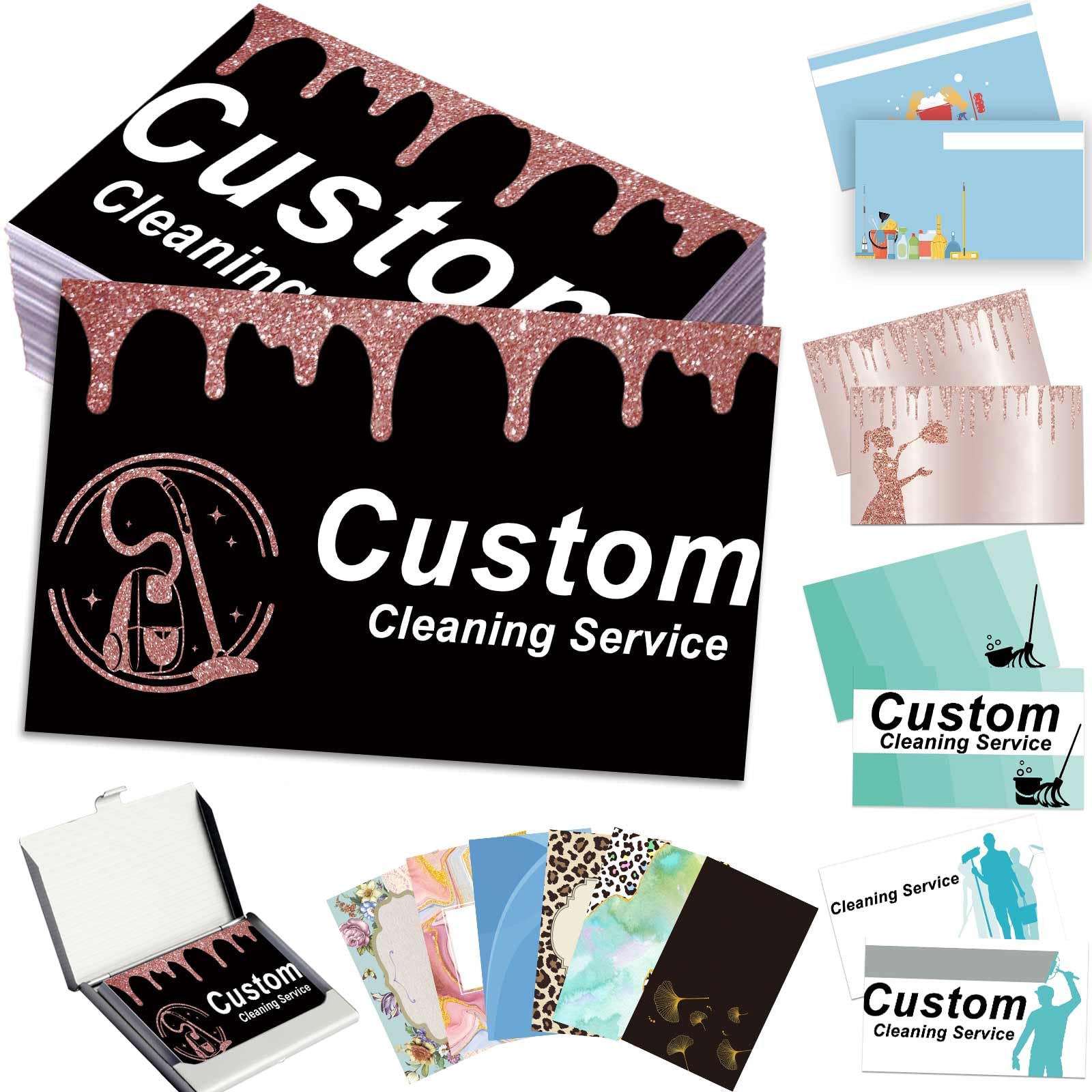 Custom Business Cards with Logo & Photo - Personalised Front & Back - 1000pcs (Cleaning Service Template)