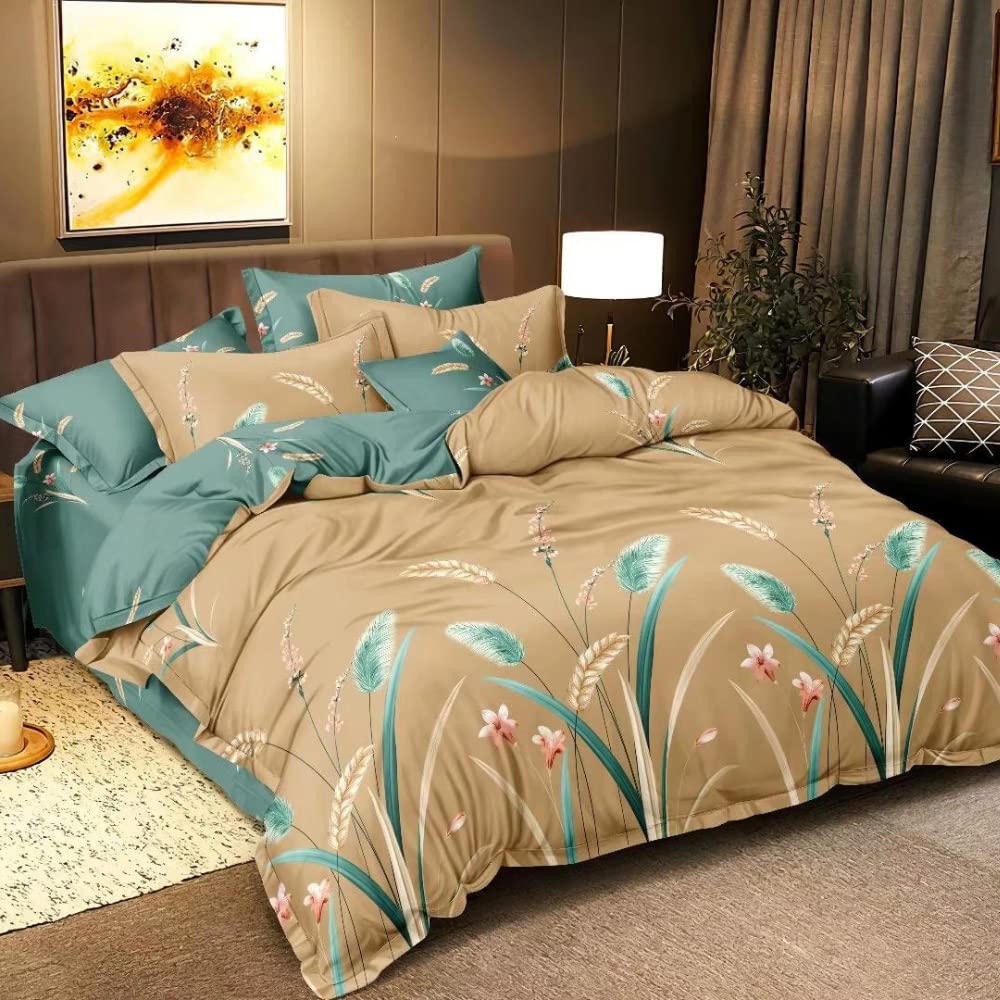 King Size Sheet Set - Breathable & Cooling Sheets - Bed Sheets - Soft - Easy Fit – 6 Piece Set - Comfy – Beige Tan Bed Sheets - King Sheets – 6 PC Set (Aqua blue and Golden)