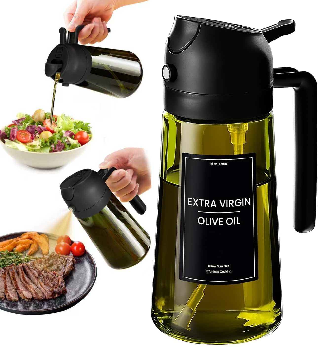 16oz/470ml Glass Olive Oil Sprayer for Cooking – 2 in 1 Olive Oil Dispenser for Kitchen Gadgets, Air Fryer, Salad, and BBQ (black) 16oz/470ml Glass Olive Oil Sprayer for Cooking – 2 in 1 Olive Oil Dispenser for Kitchen Gadgets, Air Fryer, Salad, and BBQ (black)