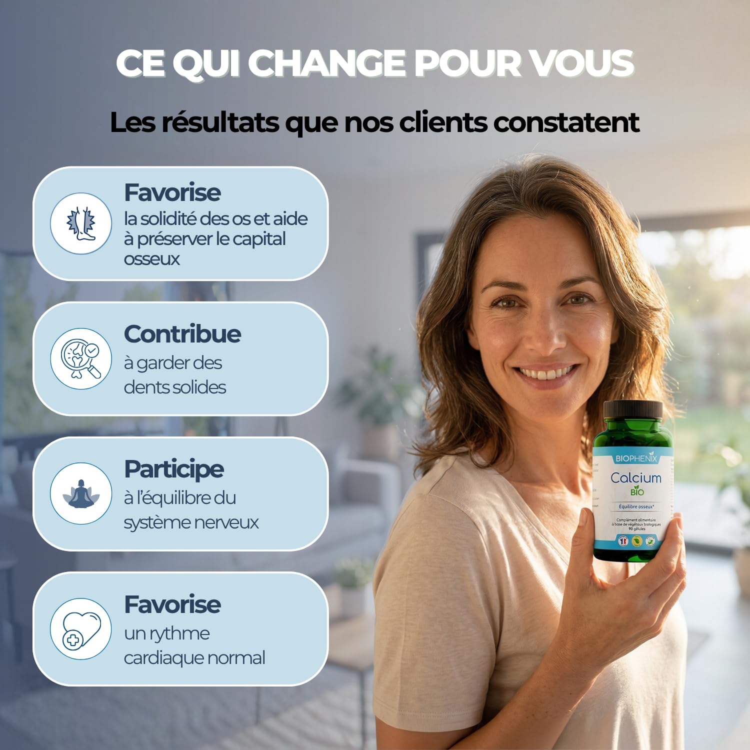 Biophénix - Calcium Bio 90 Gélules - Procédé Exclusif Extraction Intégrale® - Complément Alimentaire 100% Naturel - Equilibre Osseux & Fonction Musculaire - Fabriqué en France - Vegan