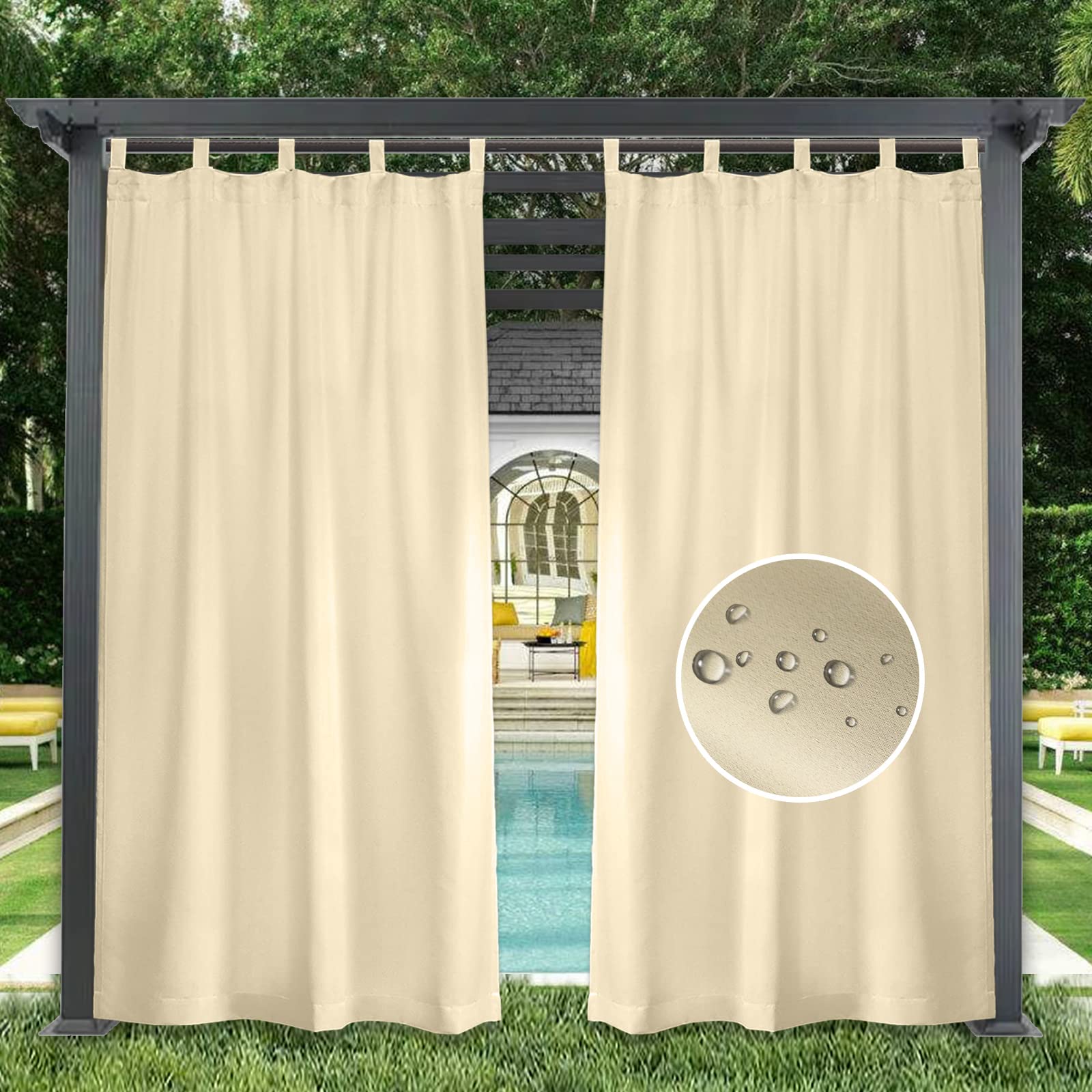 GZQIAWY 1 Panel Outdoor Curtains Waterproof Indoor Blackout Privacy Curtain for Patio Pool Hut Pavilion Gazebo Pergola,50 in x 40 in (W x L),Beige — image 1