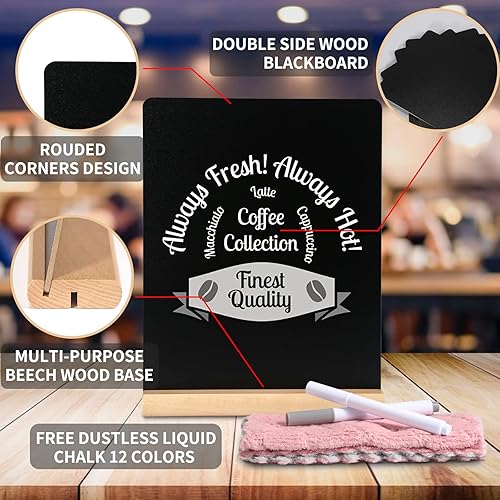 Miniatura 7 de Paquete de 4 pizarras de tiza de 8.6 x 11 pulgadas con base de madera, mini pizarra de doble cara para niños, soporte de menú, tableros de mensajes