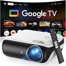 Offiziell lizenzierter Google TV Smart Beamer, HAPPRUN 25000L Beamer 4K Heimkino mit Dolby Audio, Wi-Fi & Bluetooth, Integrierte Streaming-Apps, 300" Projektor Kompatibel mit Spielkonsolen und Handy