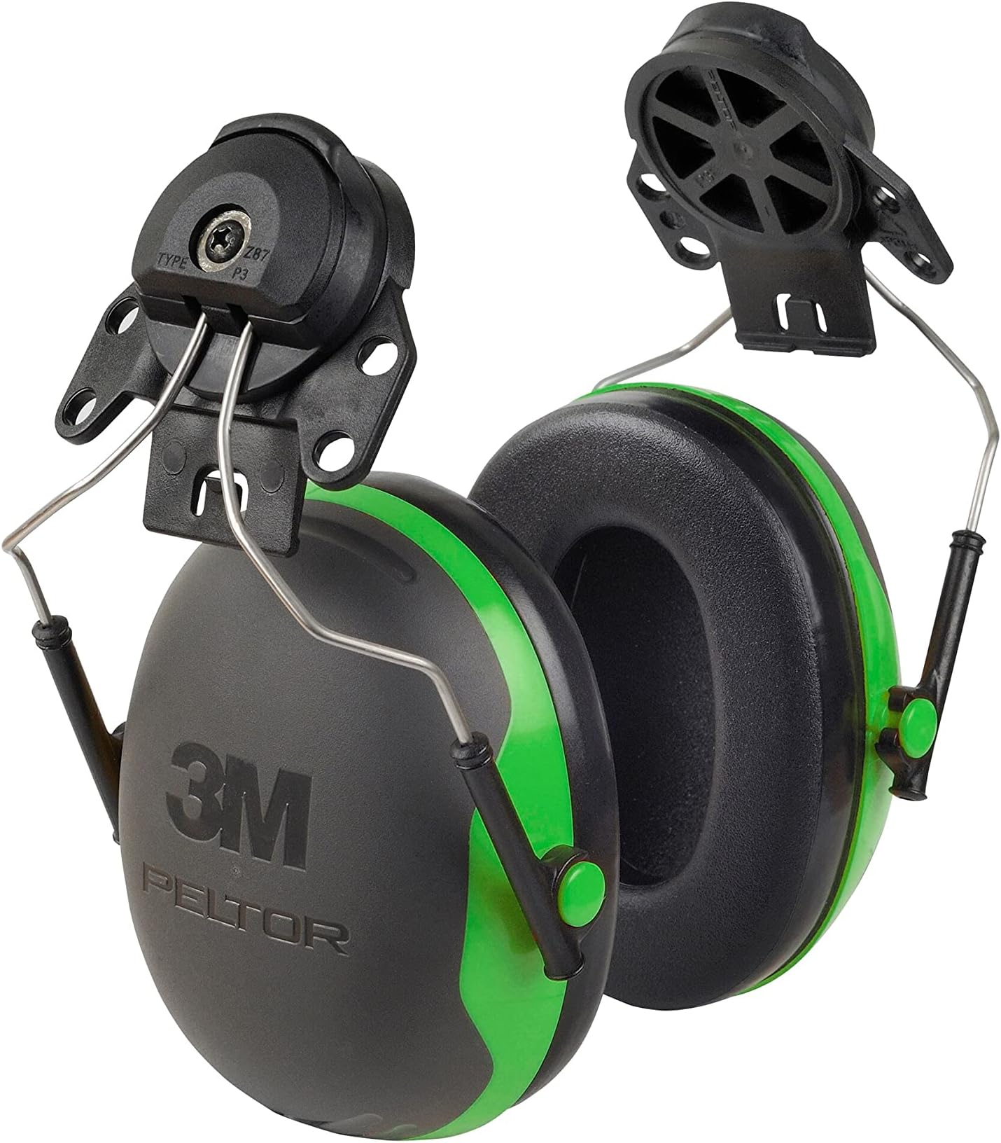 3M PELTOR Ear Muff Hearing Protection, Cap Style Hard Hat Attachment, X Series X1P3E, NRR 21 dB, 1 Pair, Construction, Manufacturing, Maintenance, Automotive, Woodworking, Black/Green