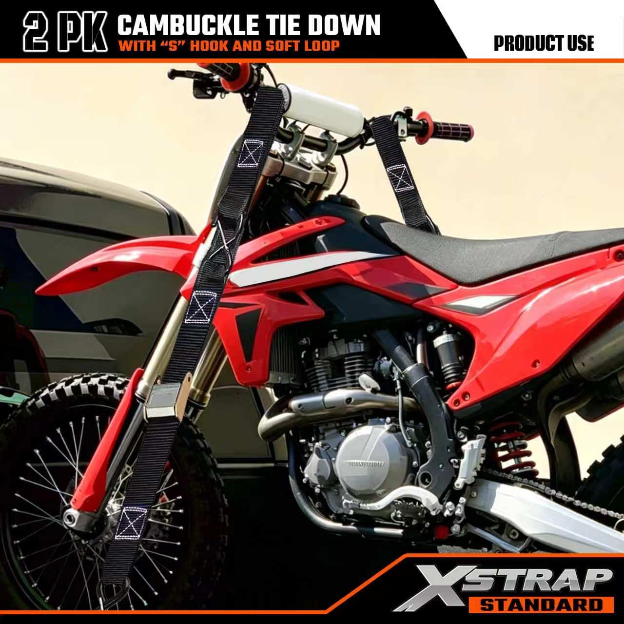 XSTRAP Paski do mocowania motocyklowego (2 szt.) wytrzymałość na rozerwanie 1,4 kg, zestaw do wiązania klamry krzyżowej z haczykiem w kształcie litery S i miękkimi pętelkami, czarne