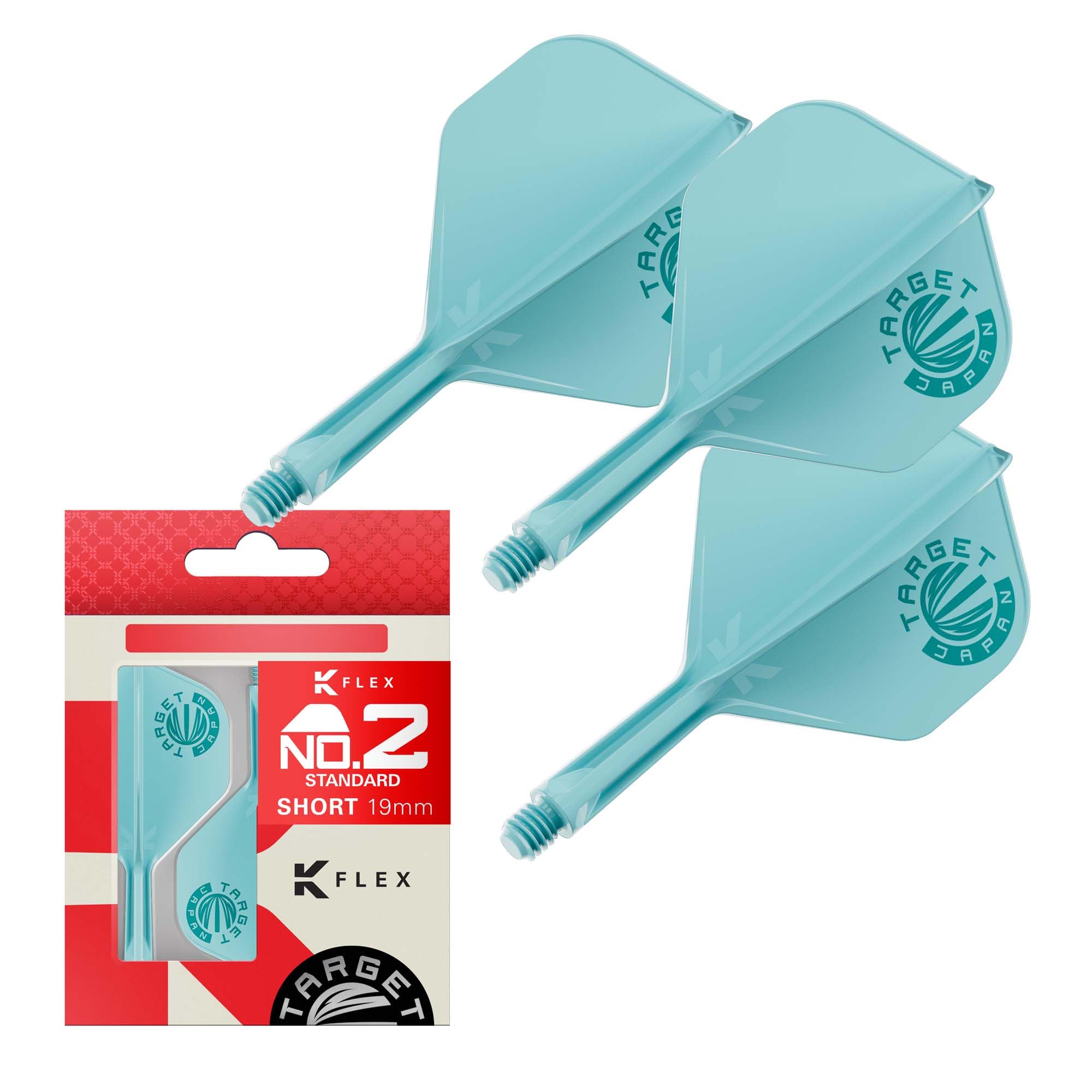 Target Japan Aquamarine K Flex Dart Flights and Shaft System, No.2 | Pack of 3 Kflex All In One Flight, JPN Exclusive Accessories | K-Flex Dart Stem - Short