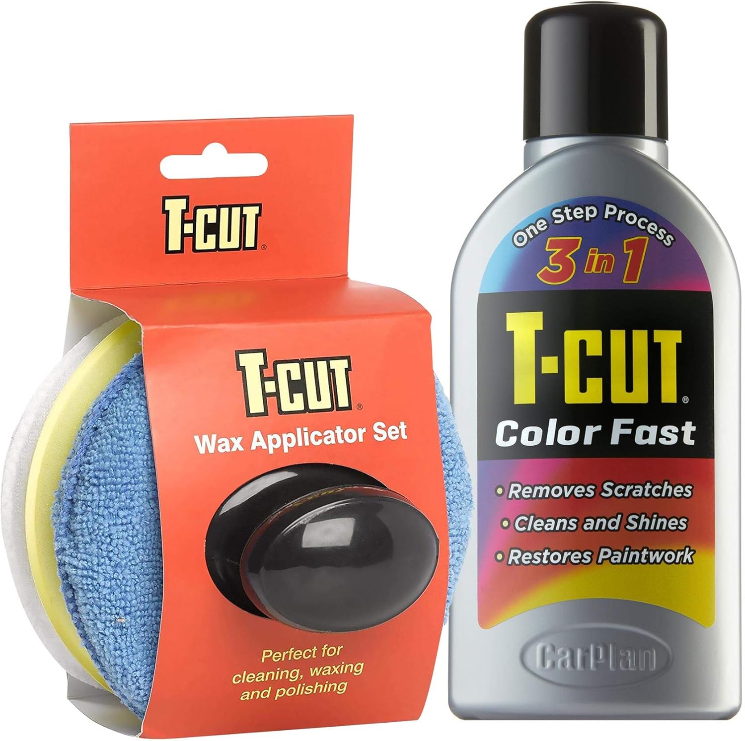 T-Cut Color Fast Dark Silver Scratch Remover, Car Wax Polish, Color Enhancer, 17 Oz & T-Cut Car Wax Microfibre Applicator Set, Achieve a Smooth Finish & Professional Streak Free Shine