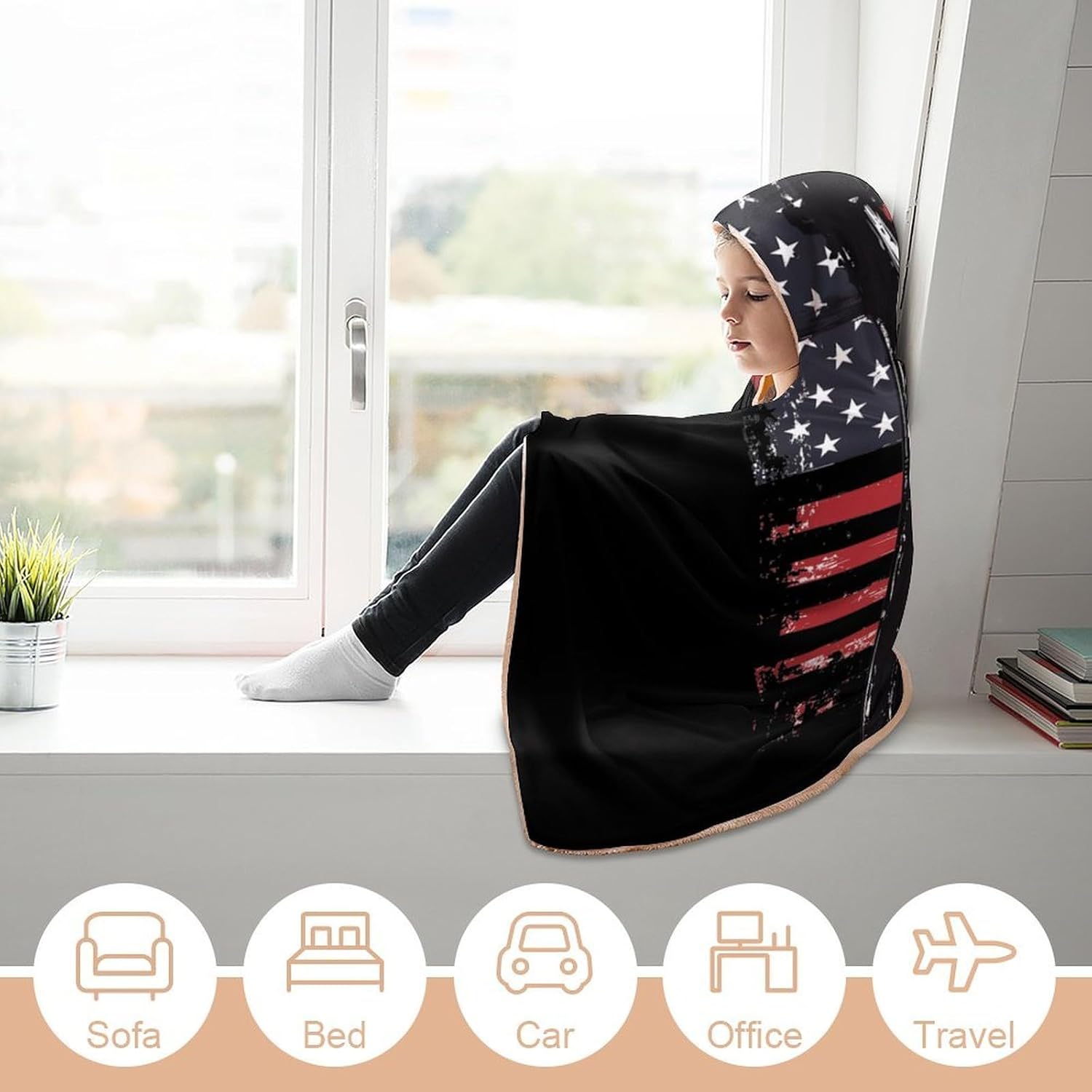 Lineman U.S.A Flag Fashion Wearable Blanket Hoodie Fleece Throw Cloak Robe Unisex