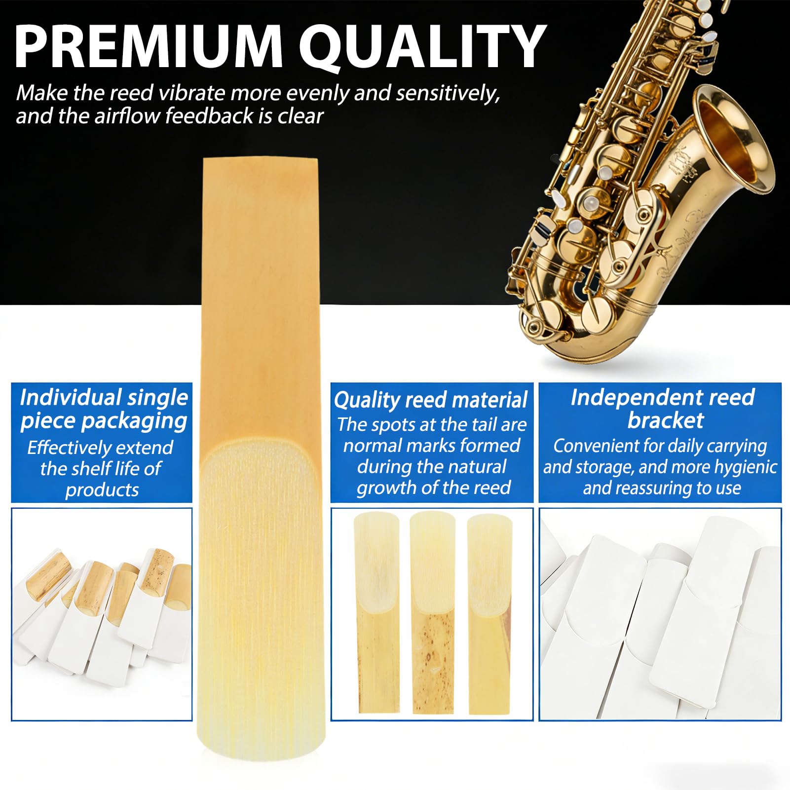Lot de 10 anches de saxophone alto - Épaisseur : 2,5 - Épaisseur : 2,5 - Anches professionnelles pour saxophone alto - Technique de coupe avancée pour les débutants