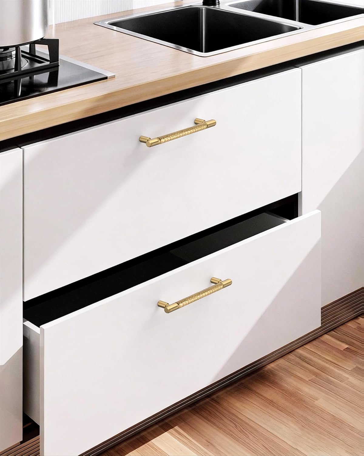 10-Pack 5 Inch(128MM) Hole Center Champagne Bronze Cabinet Pulls, Modern Brushed Bronze Drawer Handles for Kitchen Cabinets, Bathroom Vanity - Heavy Duty & Fingerprint Resistant CK0090