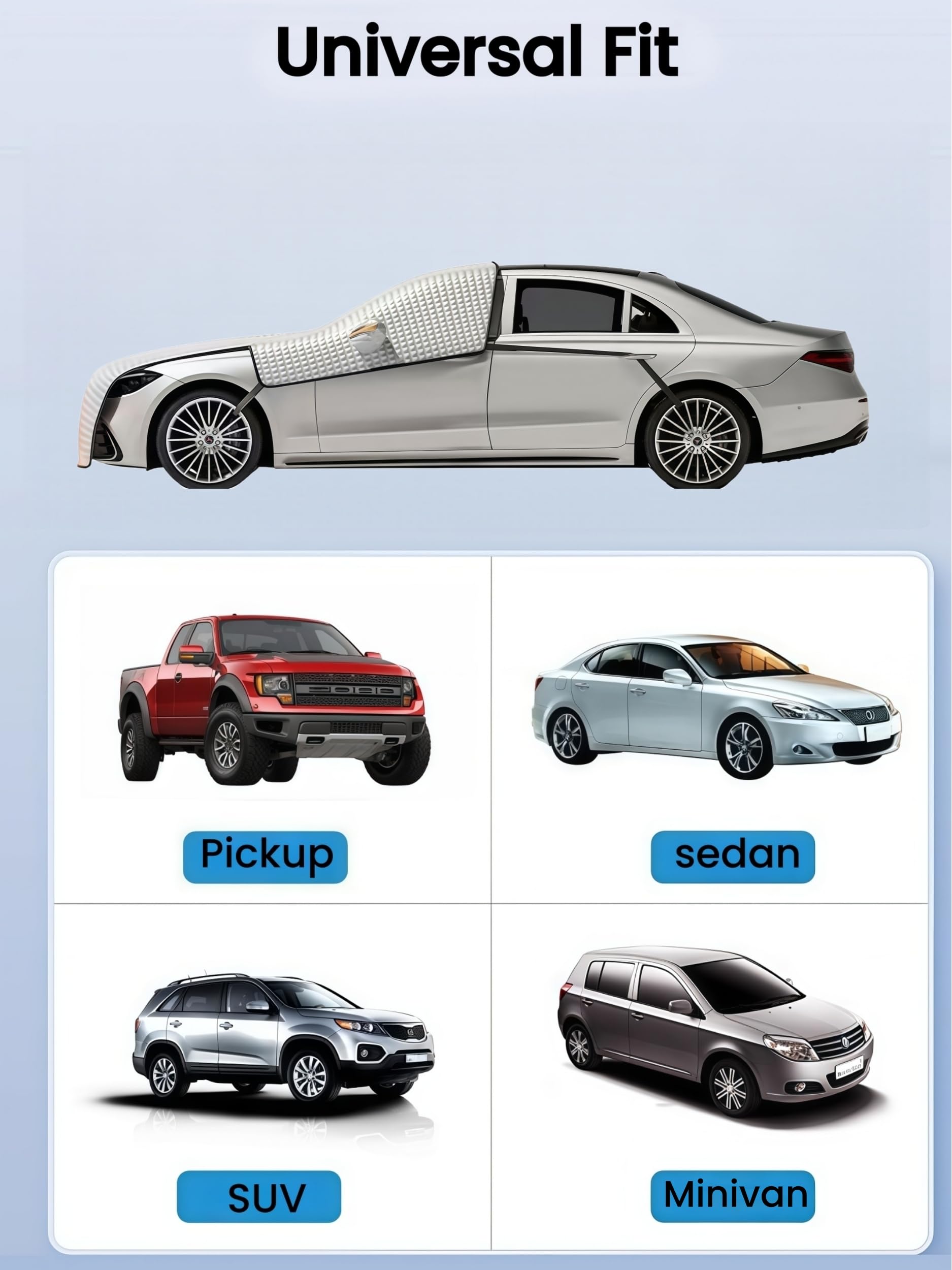 PONYBRO Heavy Duty Winter Car Snow Cover Thickened Enlarge 92x87 inch Waterproof Windshield Frost Cover for Ice and — view 8