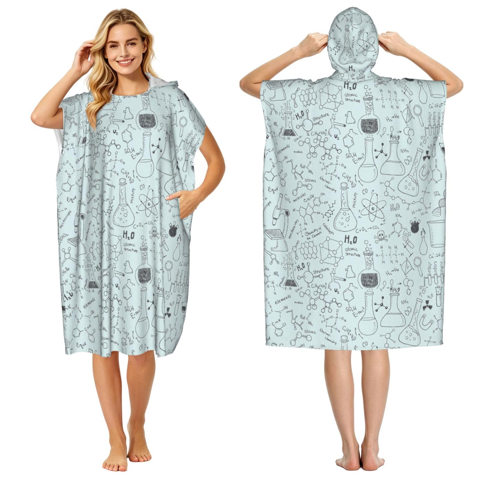 Poadnly Chemistry Print Printed, Adult Hooded Beach Towel 90 x 110 cm,Changing Bath Robe, Surf Poncho Towel For Women Men