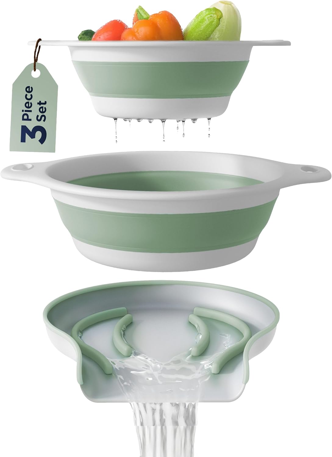 Collapsible Colanders (2 Pack Set) Food Strainers with Over-Sink Water Draining Base for Pasta Fruits and Vegetables (4 and 5 Quart) – White/Sage Collapsible Colanders (2 Pack Set) Food Strainers with Over-Sink Water Draining Base for Pasta Fruits and Vegetables (4 and 5 Quart) – White/Sage