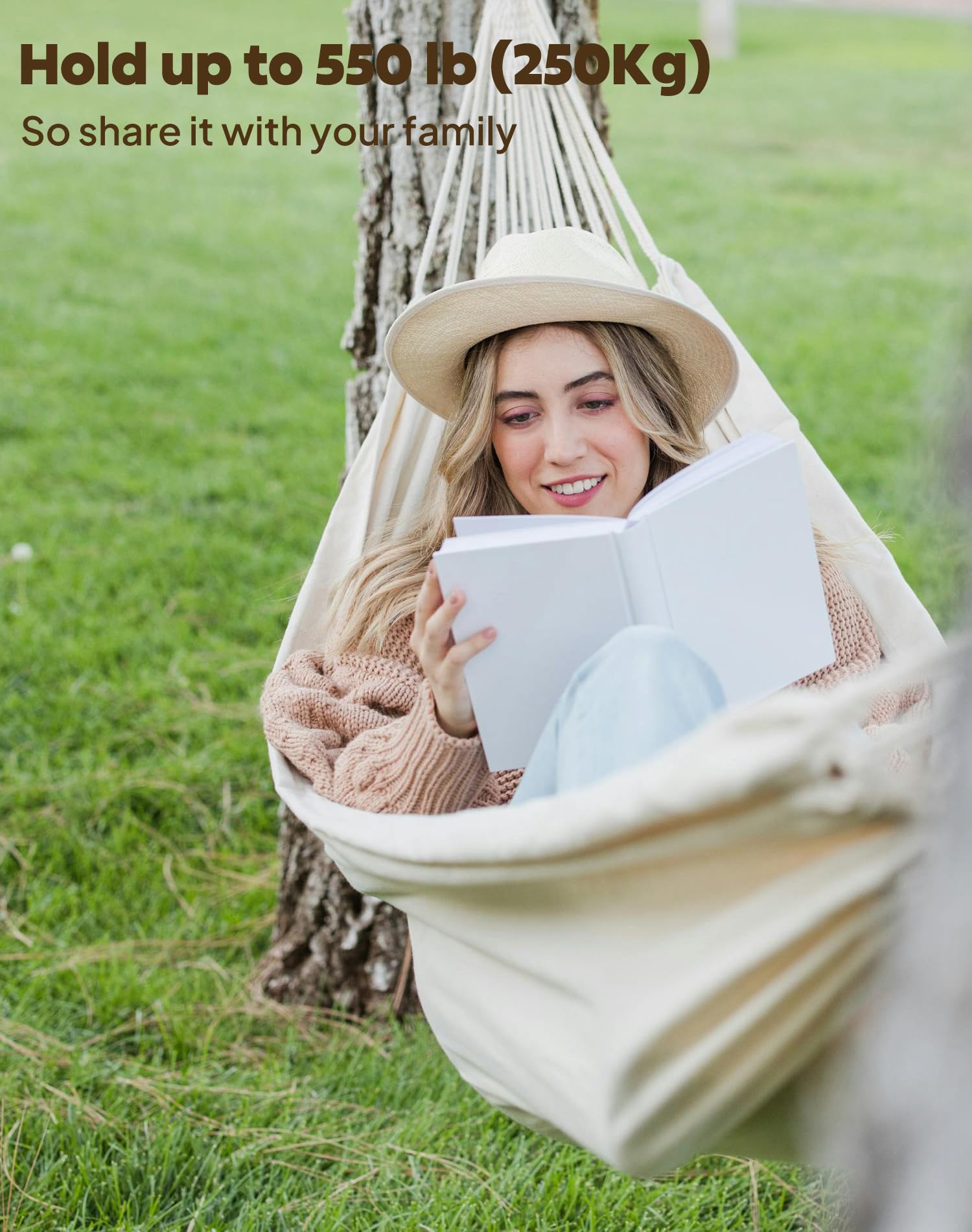 ANYOO Hamacs en coton portable avec sangles d'arbre, installation facile, lit suspendu intérieur/extérieur, capacité de 250 kg, parfait pour le jardin, le camping, les voyages