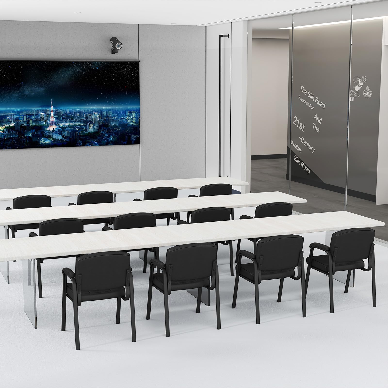 COSTWAY Konferenzstühle 2er Set, Besucherstühle mit Armlehnen und Metallrahmen, Bürostühle, Schwarz